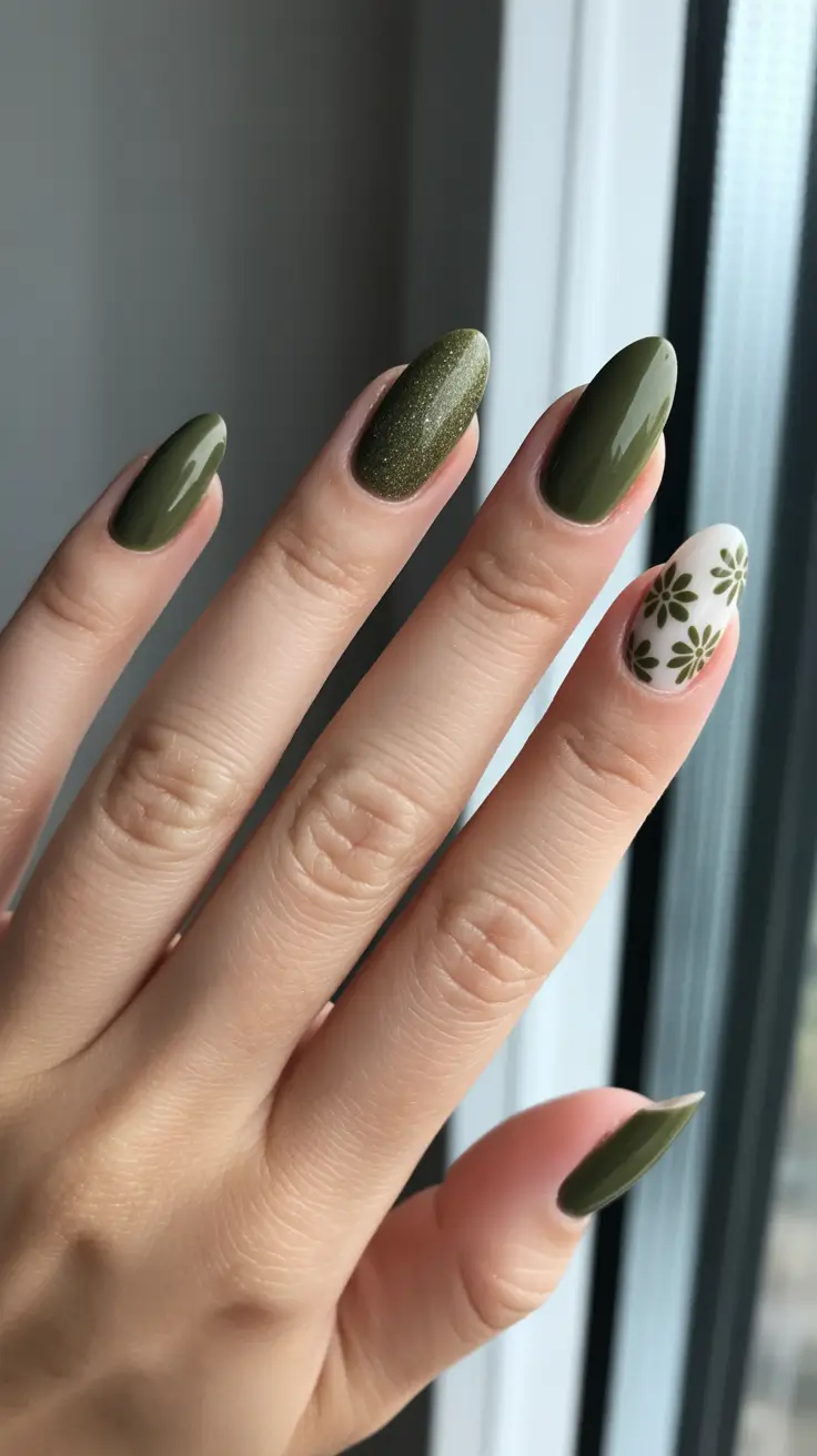 green nail designs 2026 Olive Petals For Everyday Glam