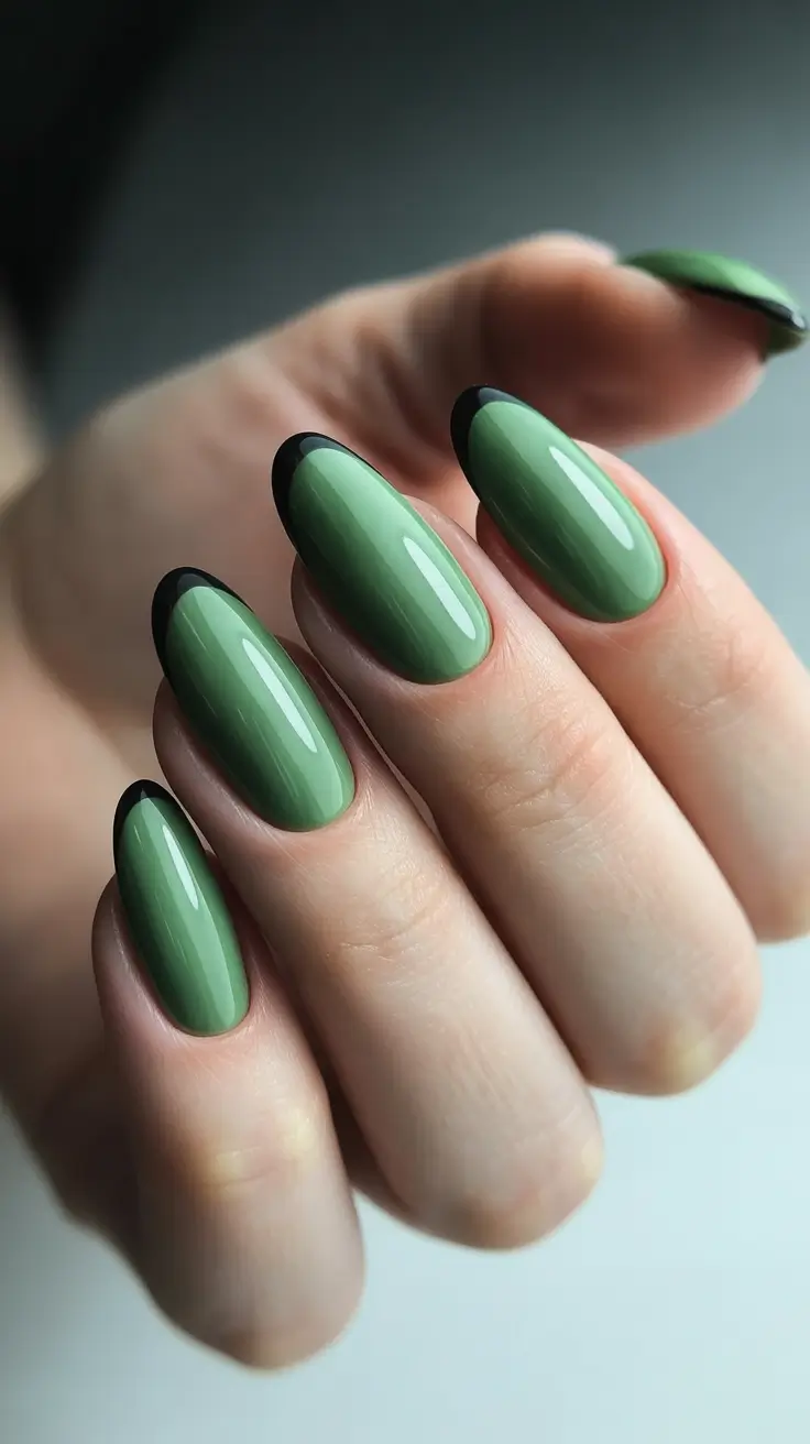 green nail designs 2026 Mint Gloss With Black Tipped French