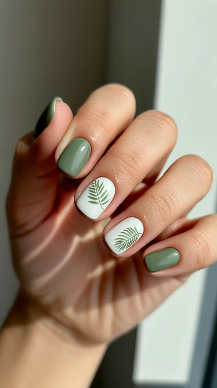 green nail designs 2026 Sunlit Sage Palms On Short Squares