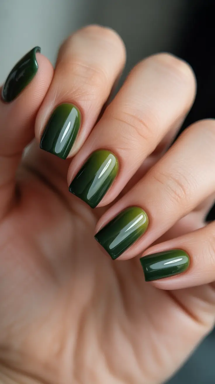 green nail designs 2026 Short Forest Gradient For Clean Minimal Days