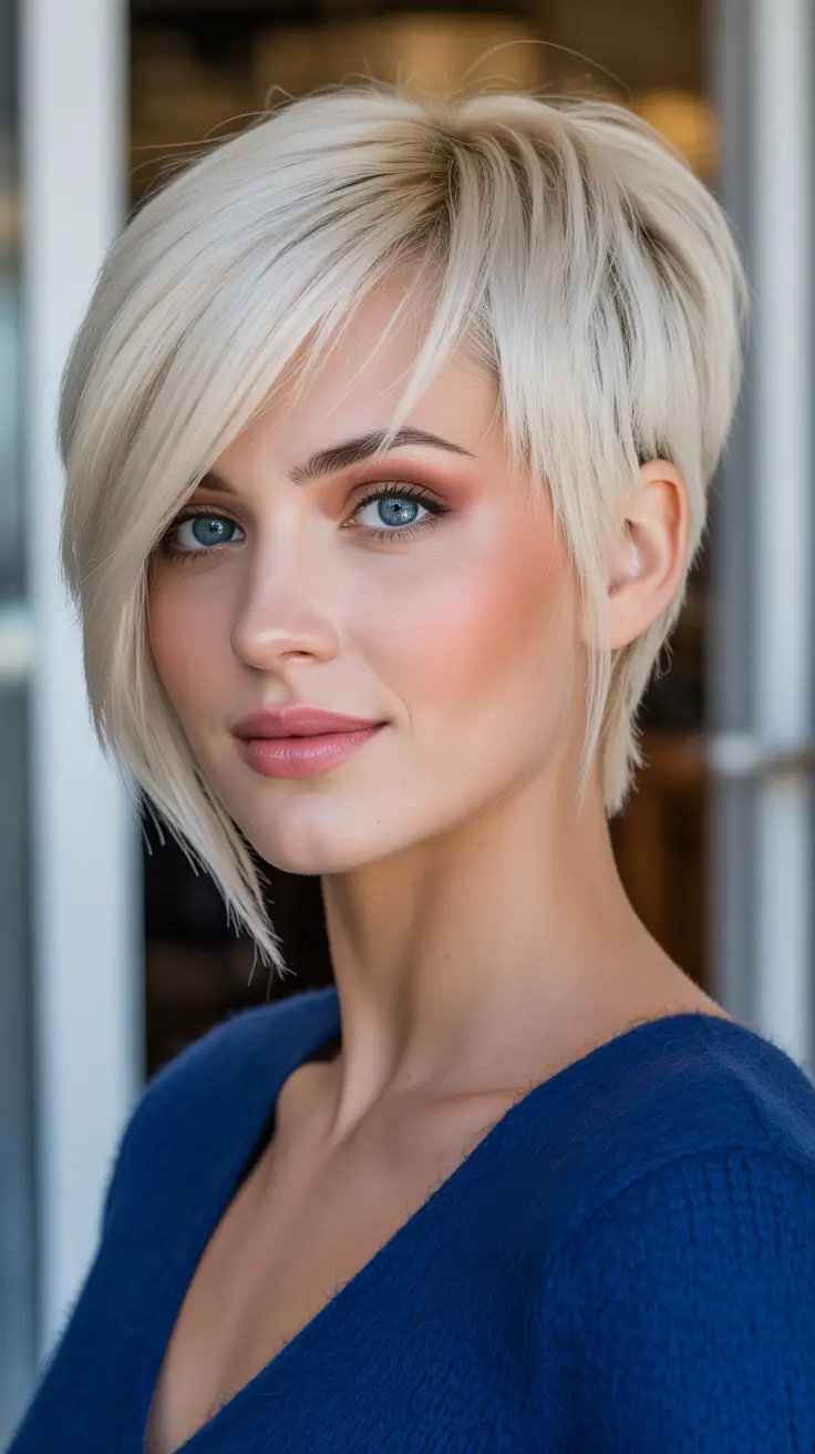 Latest Haircut Styles 2026 Modern Platinum Asymmetrical Pixie