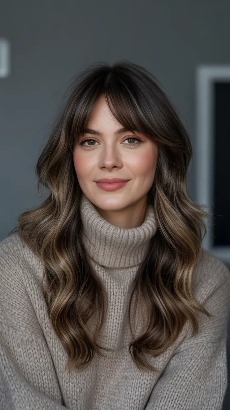 Latest Haircut Styles 2026 Long Waves With Soft Curtain Bangs