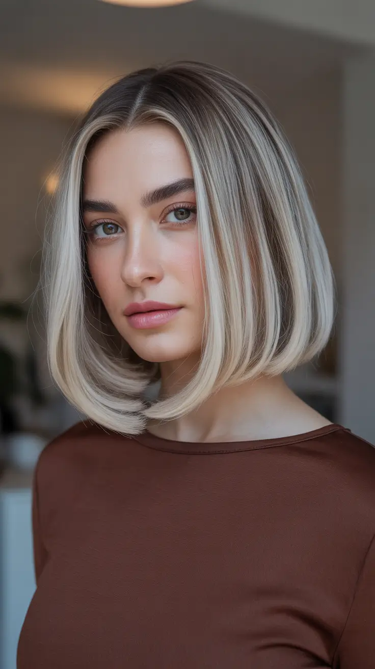 Stylish Hairstyles For Round Faces 2026 - Sleek Blunt Bob For Round Faces