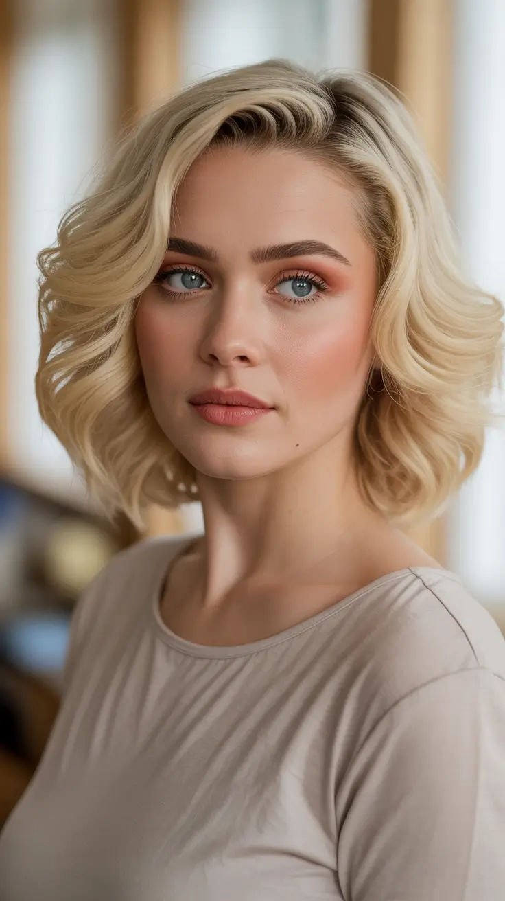 Stylish hairstyles for round faces 2026 Voluminous Blonde Waves For Soft Contour