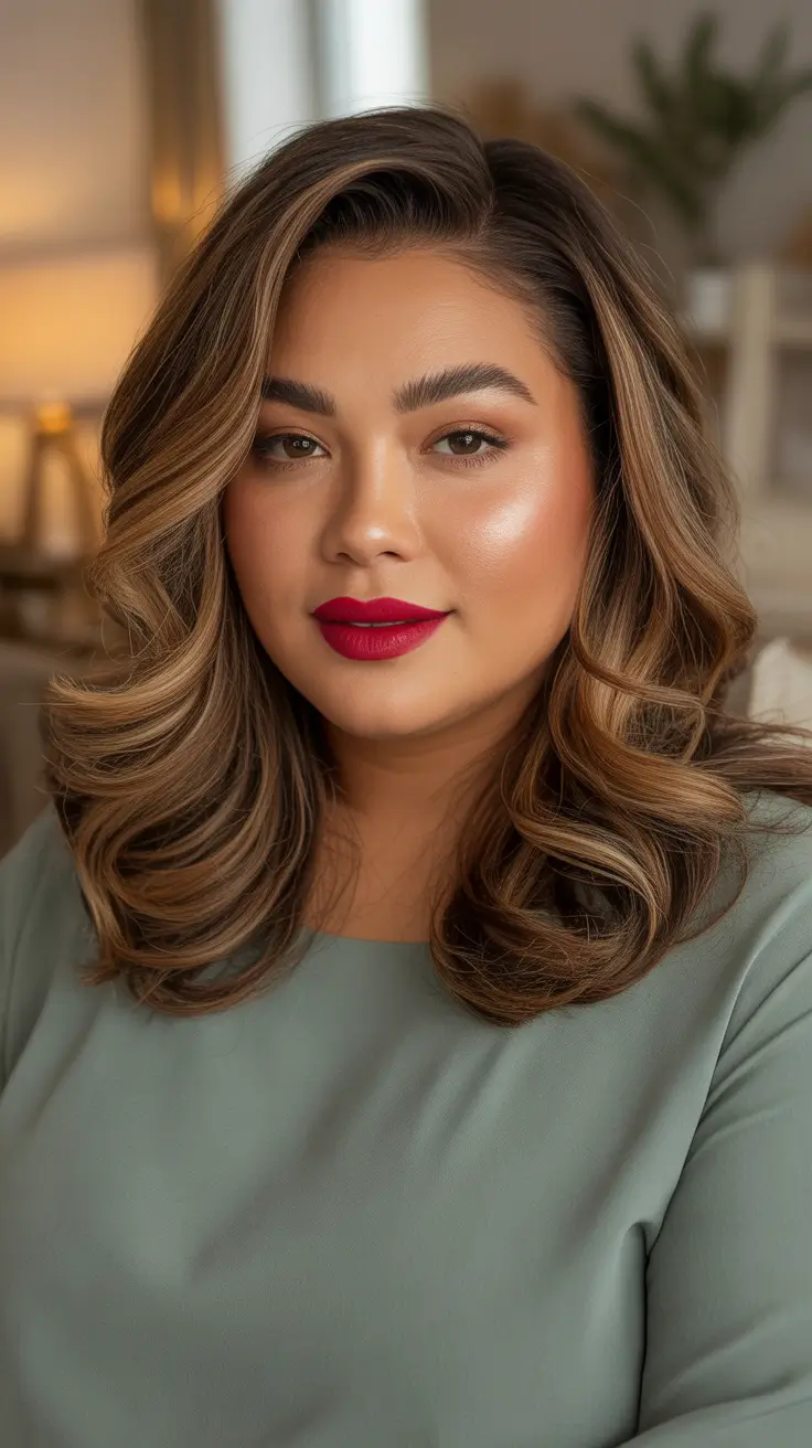 Stylish Hairstyles For Round Faces 2026 - Glam Long Layers With Side Swept Volume