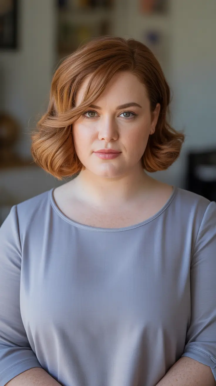Slimming Haircuts For Chubby Faces 2026 - Coppery Mid Length Bob With Lift