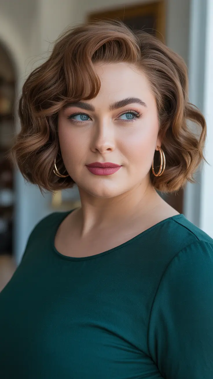 Slimming Haircuts For Chubby Faces 2026 - Retro Wavy Bob With Flirty Lift