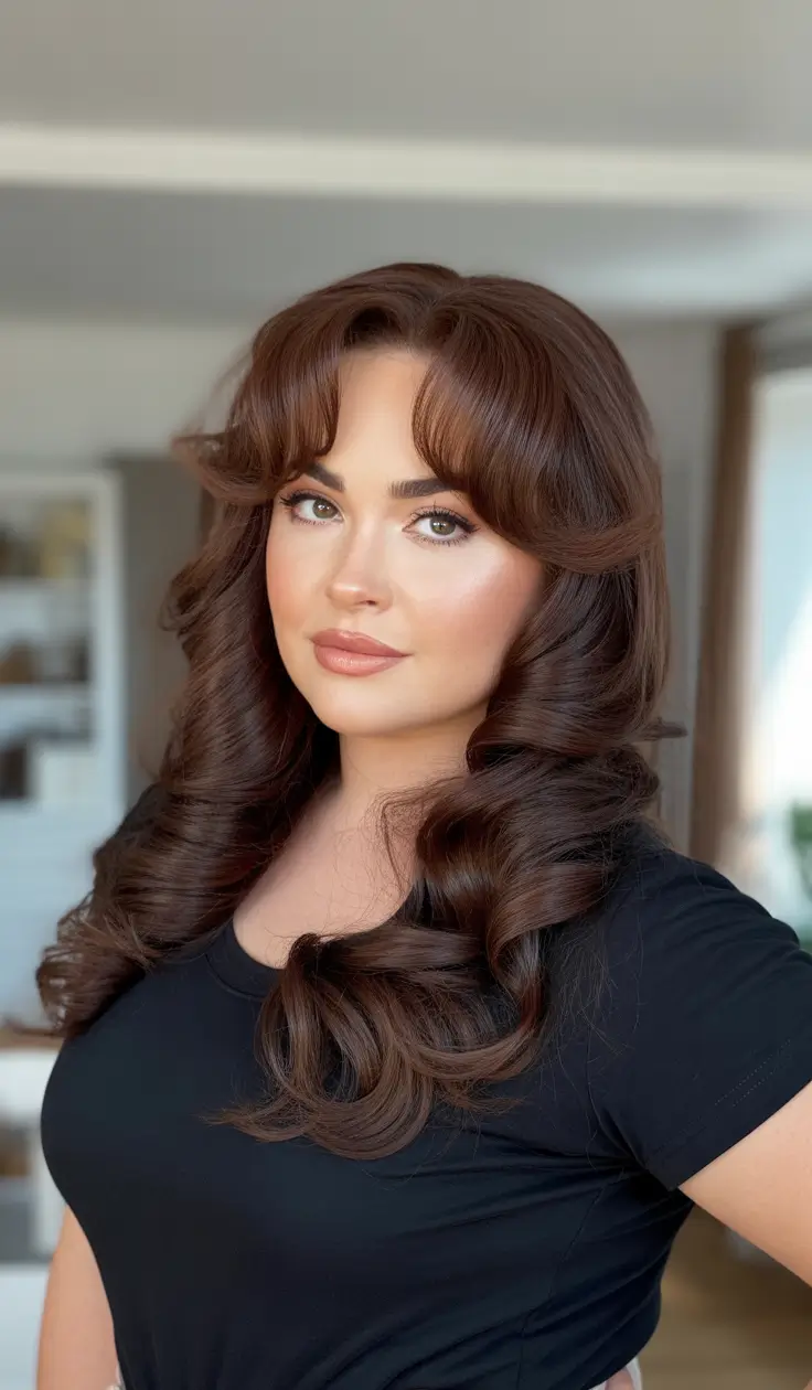 Slimming Haircuts For Chubby Faces 2026 - Glam Butterfly Curls With Curtain Fringe