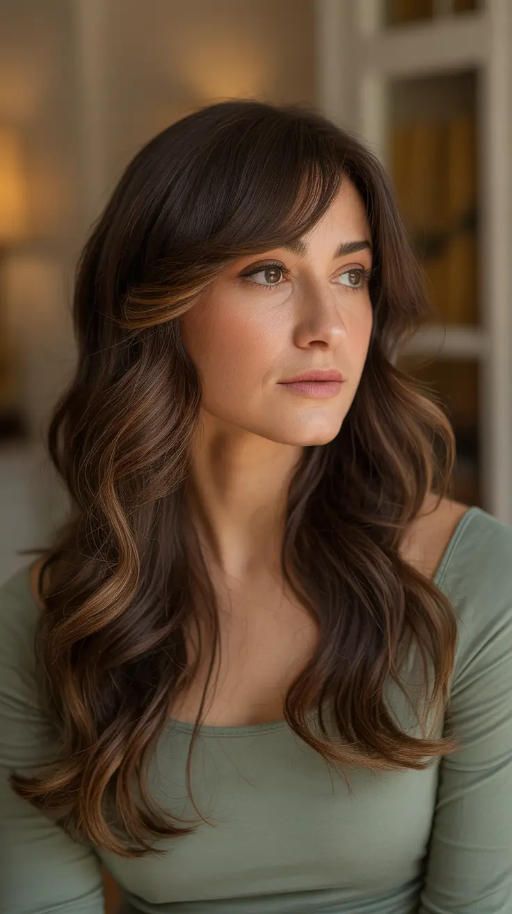 Trendy long hairstyles 2026 Chocolate Waves With Soft Face Framing Layers