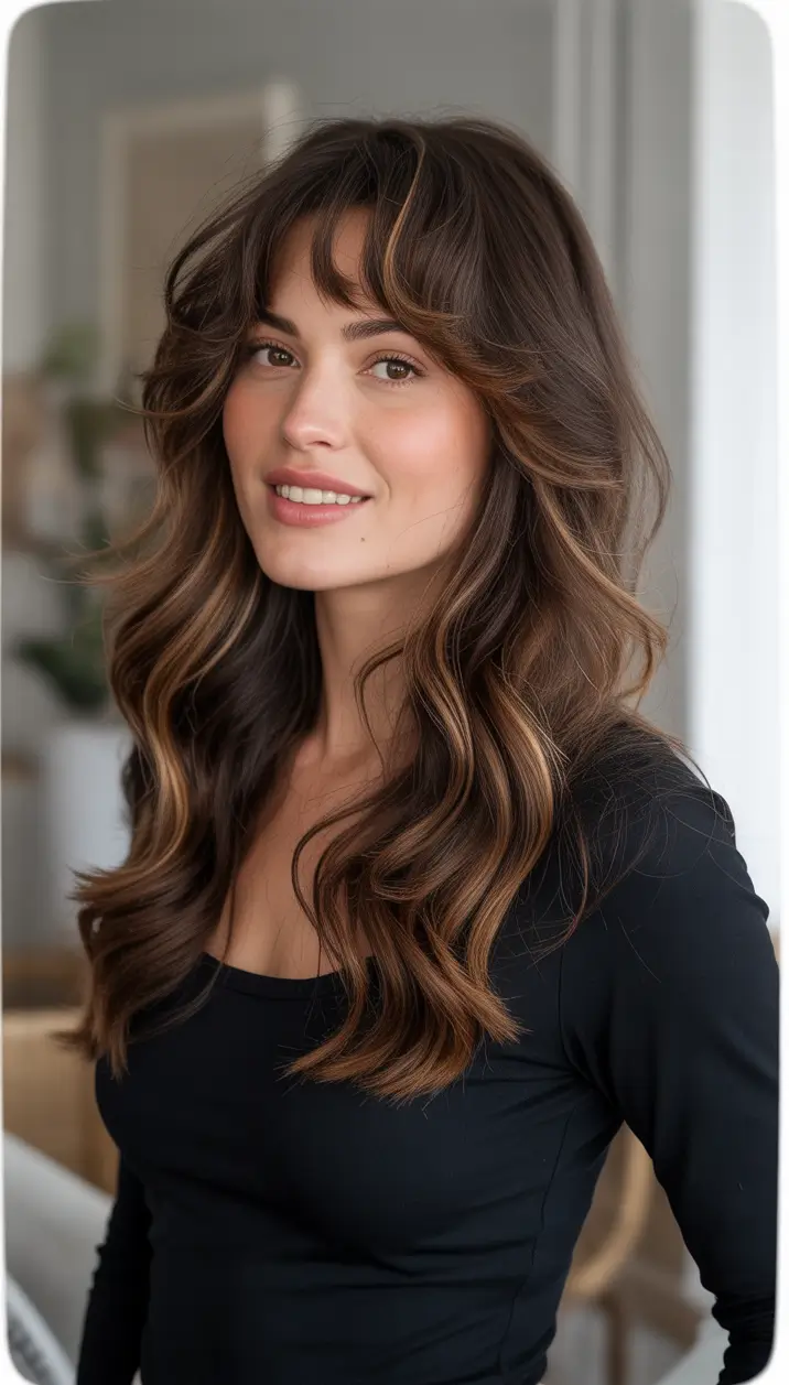 Trendy long hairstyles 2026 Rich Brunette Layers With Soft Face Frame