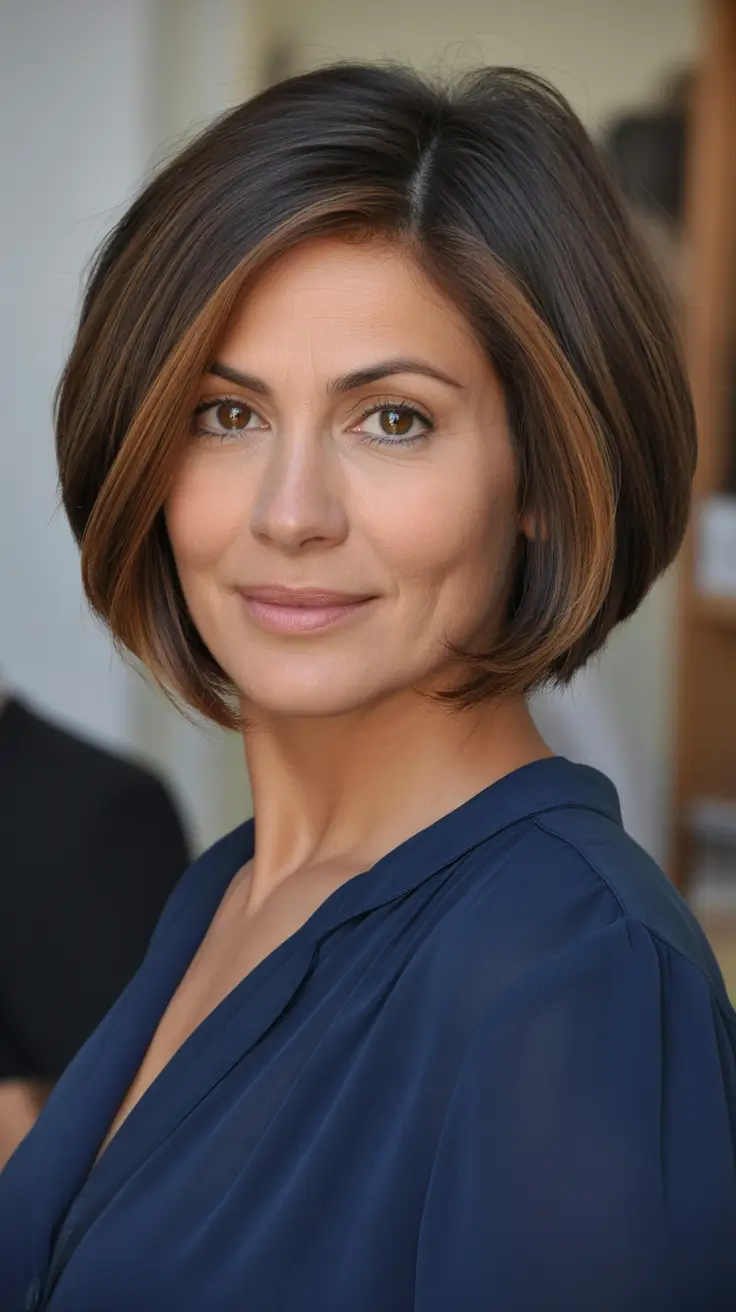 Trendy Haircuts For Women Over 40 2026 - Polished Espresso Bob With Subtle Face Framing
