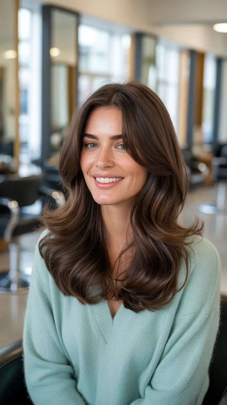 Trendy haircuts for women over 40 - 2026 Long Brunette Layers With Subtle Movement