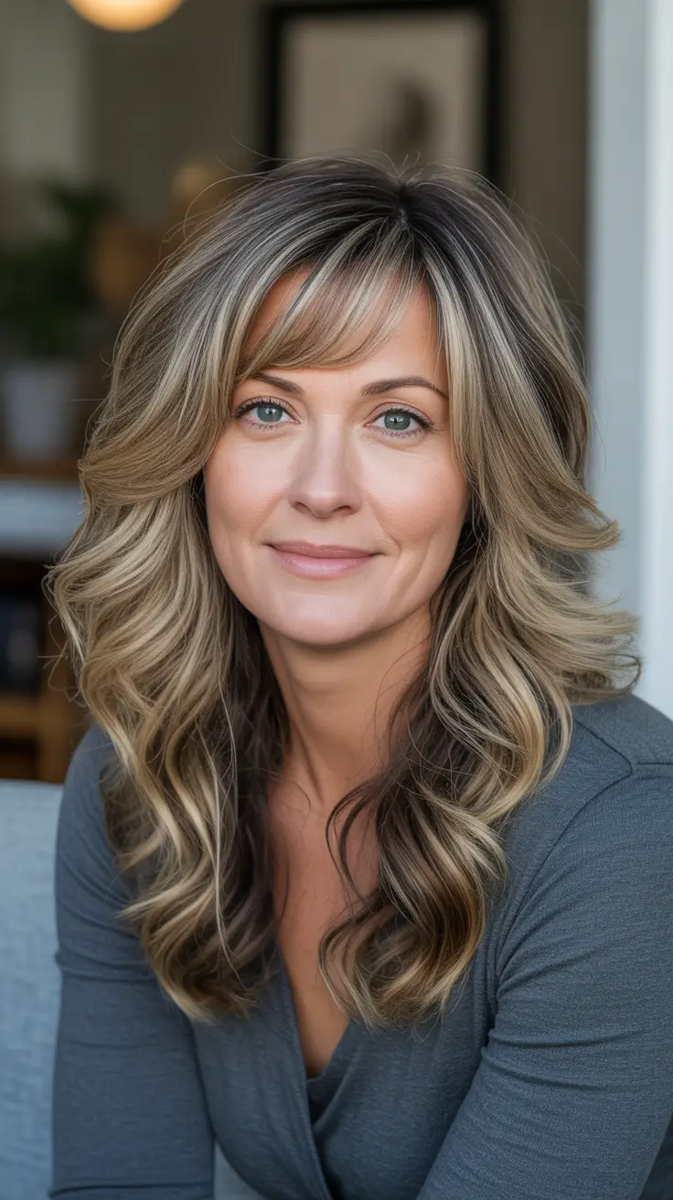 Trendy Haircuts For Women Over 40 2026 - Layered Blonde Waves With Soft Side Bangs