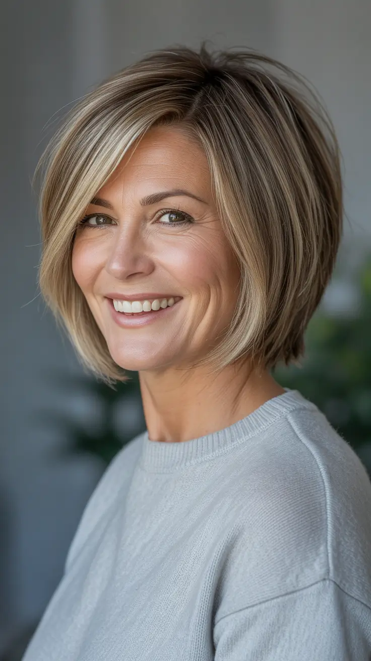 Trendy haircuts for women over 50 - 2026 - Chin Length Bob With Side Swept Bangs