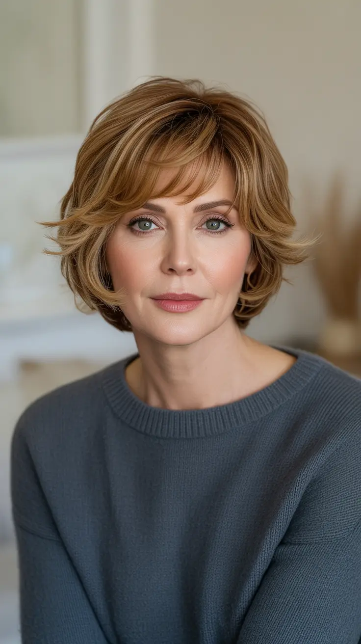 Trendy haircuts for women over 50 - 2026 - Soft Tousled Bob With Honey Highlights