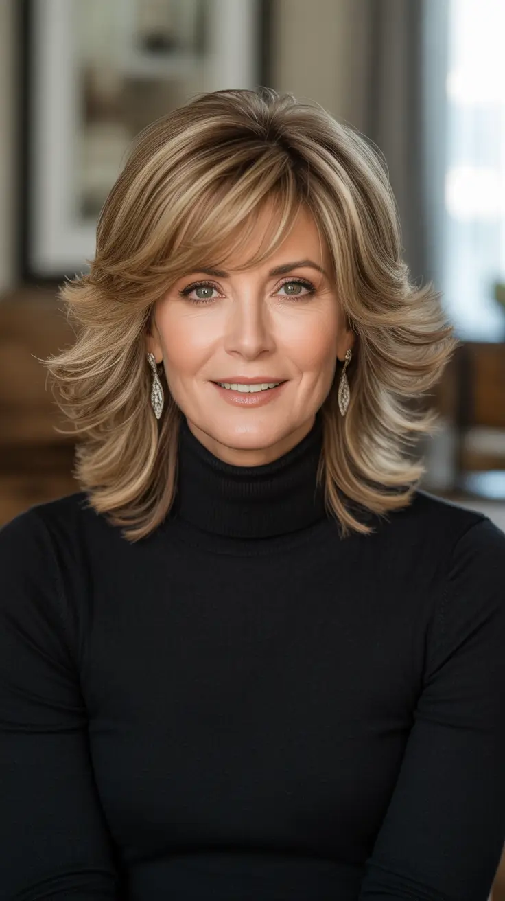 Trendy haircuts for women over 50 - 2026 - Layered Medium Shag With Full Fringe