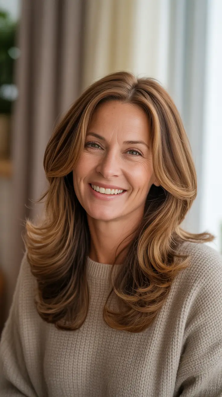 Trendy haircuts for women over 50 - 2026 - Soft Long Layers With Face Framing Highlights