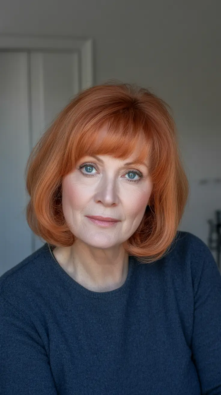 Trendy haircuts for women over 60 - 2026 Soft Copper Medium Bob With Airy Bangs