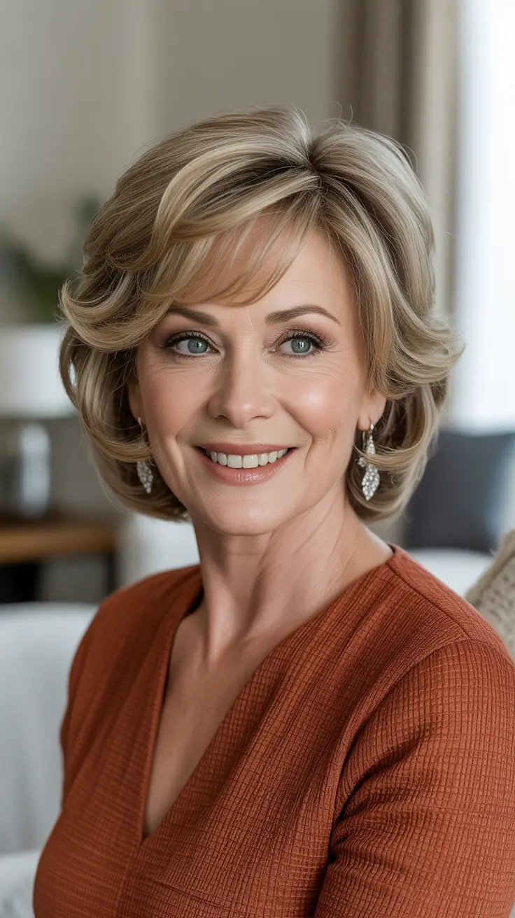 Trendy haircuts for women over 60 - 2026 Textured Stacked Bob With Soft Waves