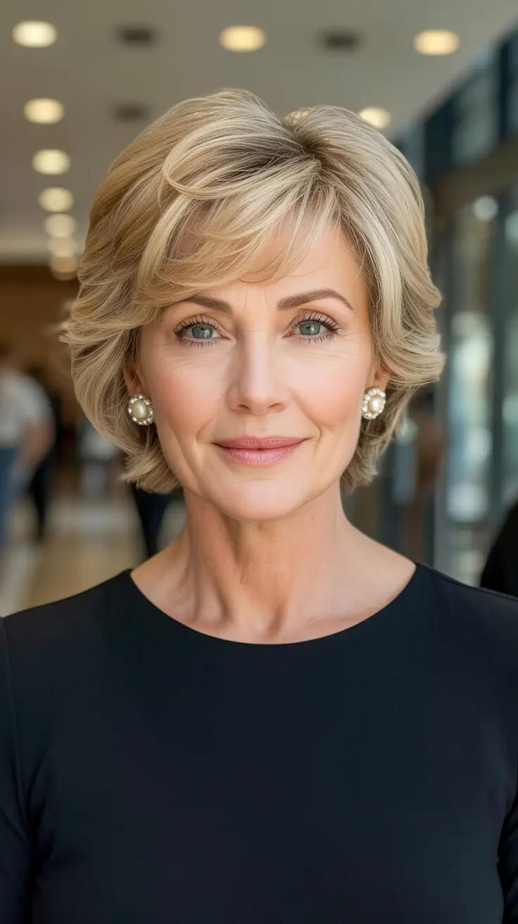 Trendy haircuts for women over 60 - 2026 Polished Short Layered Bob With Side Swept Bangs