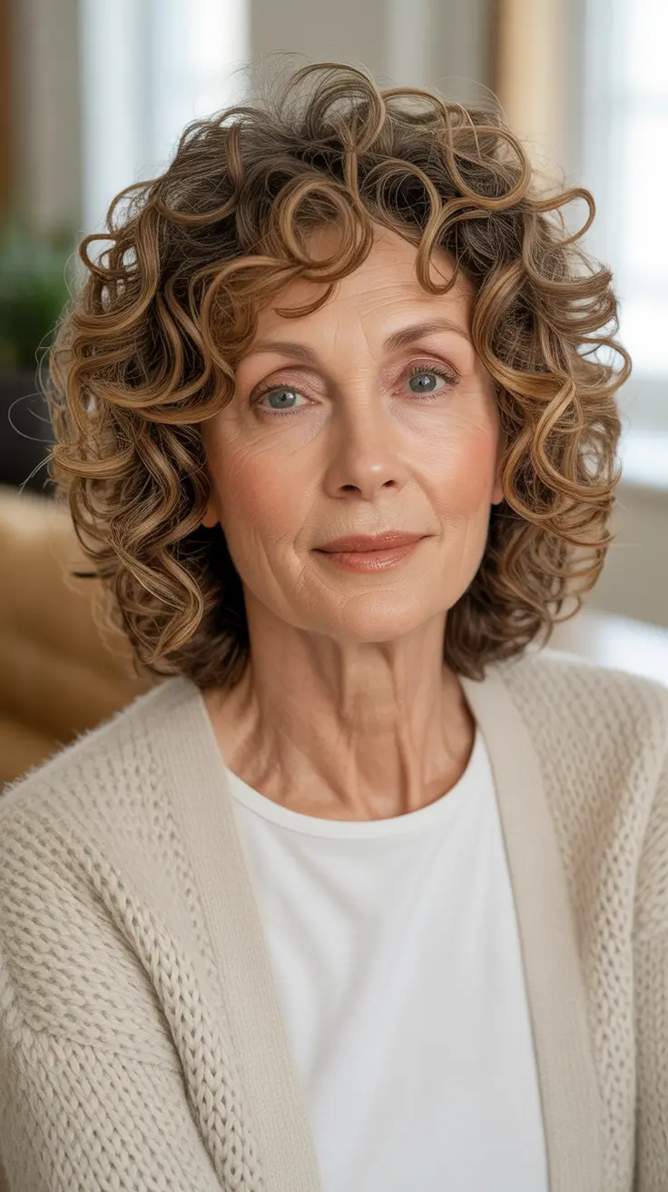 Trendy haircuts for women over 60 - 2026 Curly Shaggy Bob With Playful Ringlets