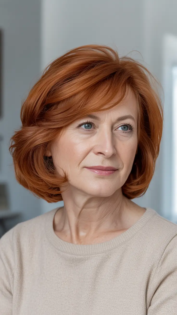 Trendy haircuts for women over 60 - 2026 Copper Medium Bob With Side-Swept Layers
