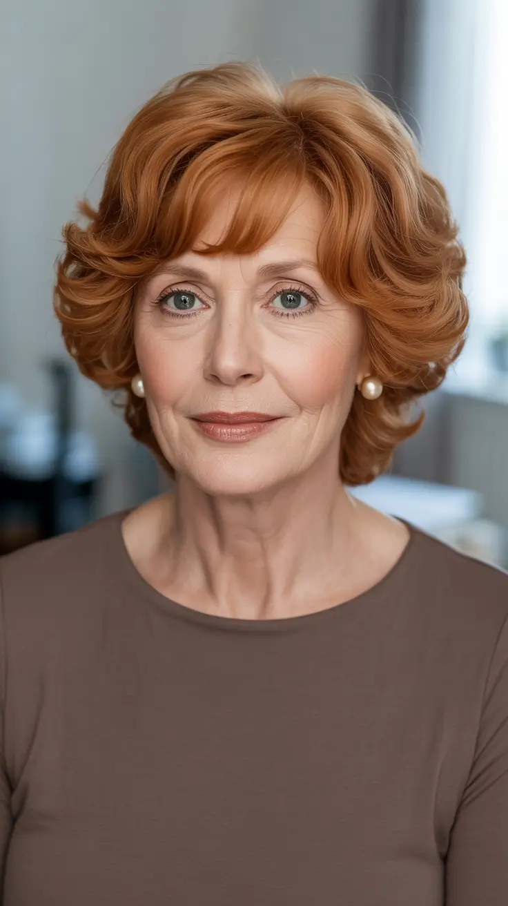 Trendy haircuts for women over 60 - 2026 Curled Shaggy Bob With Playful Bangs