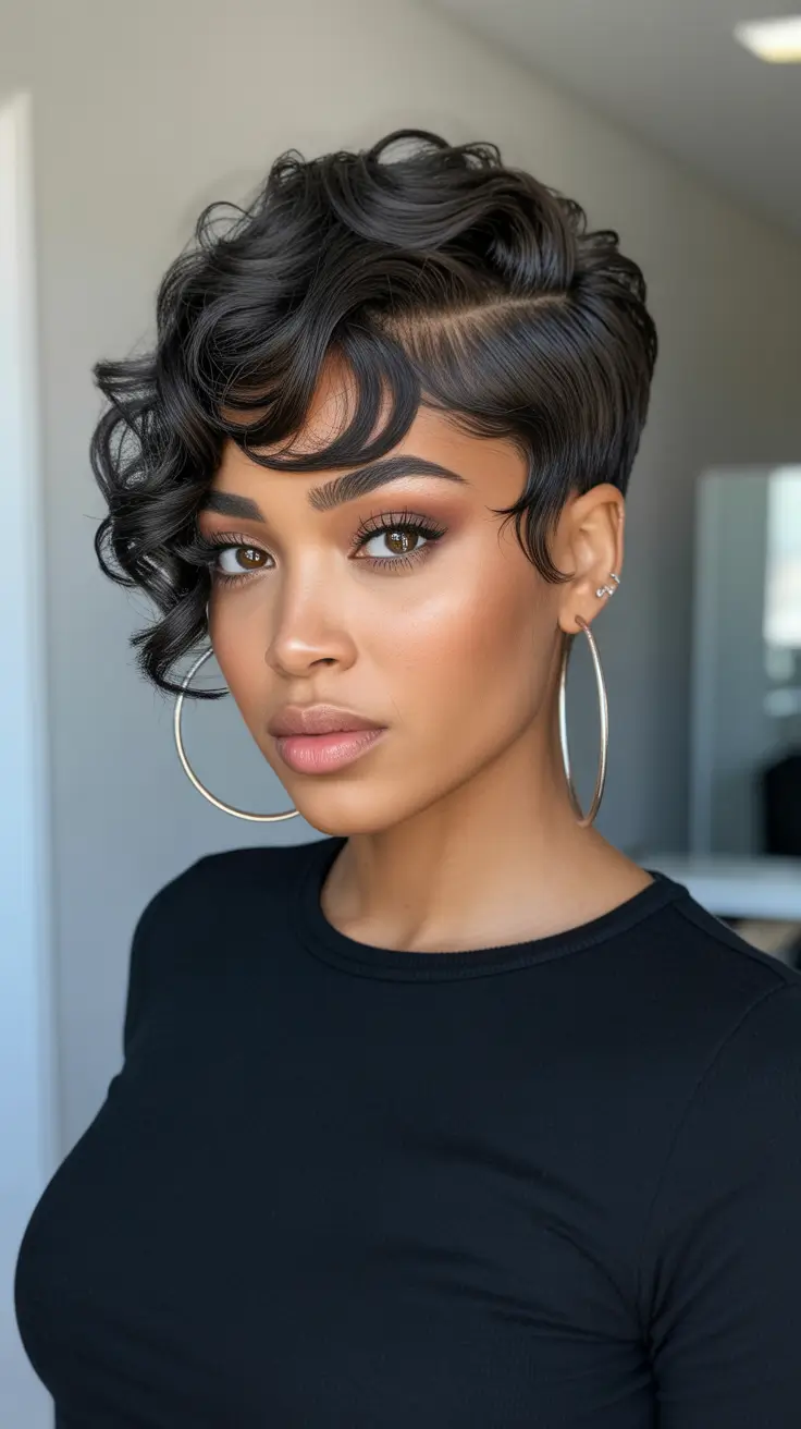 Modern Hairdos For Black Women 2026 - Soft Pixie Waves With Sculpted Curls