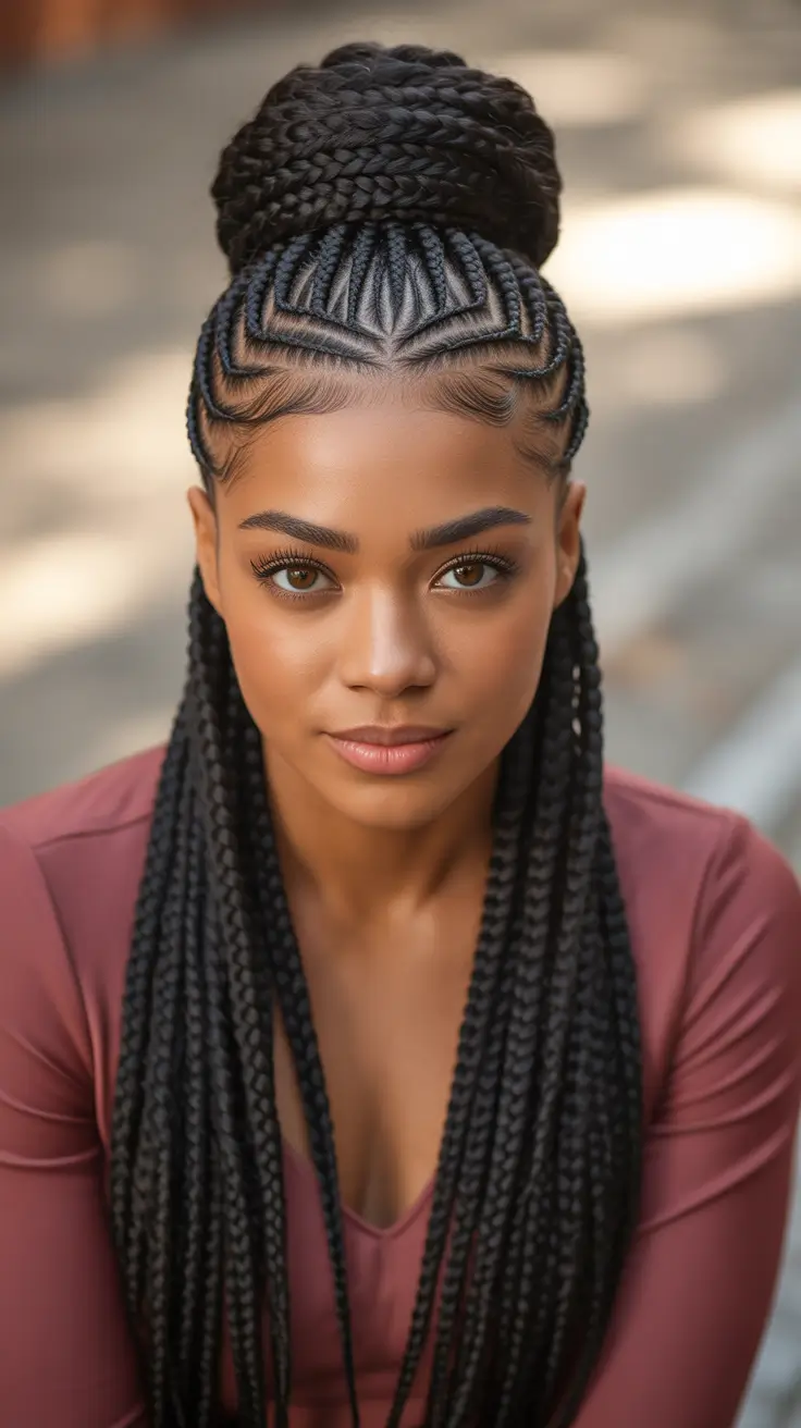 Modern hairdos for black women 2026 - Feed In Braided Bun With Sleek Center Detail