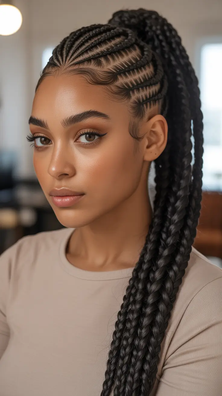 Modern hairdos for black women 2026 - Cornrow Ponytail With Sleek Length