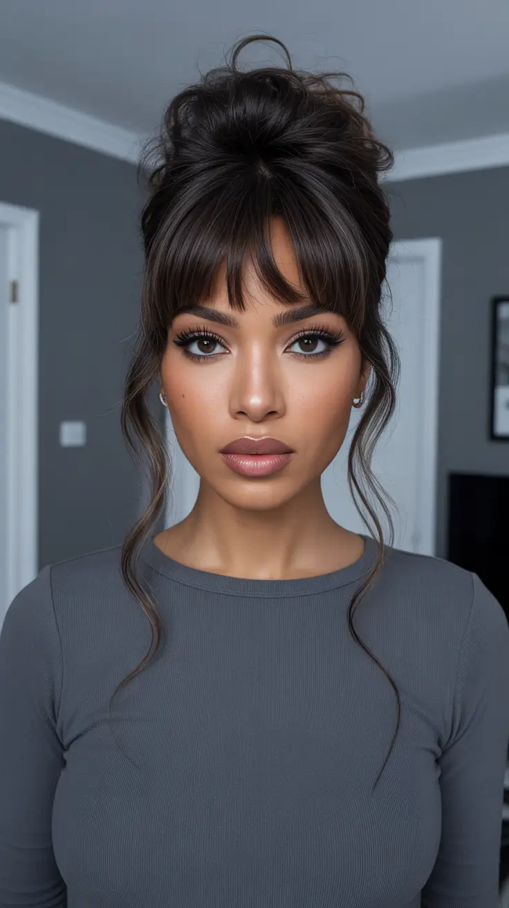 Modern Hairdos For Black Women 2026 - Soft Fringe Updo With Face Framing Pieces