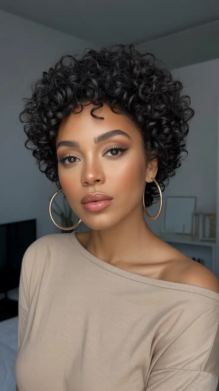 Modern Hairdos For Black Women 2026 - Rounded Fro With Glossy Coils