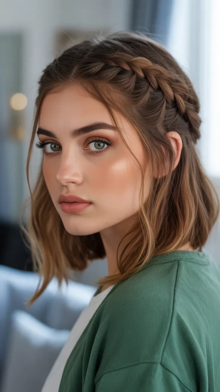 Stylish hair ideas 2026 Braid Headband On Textured Lob