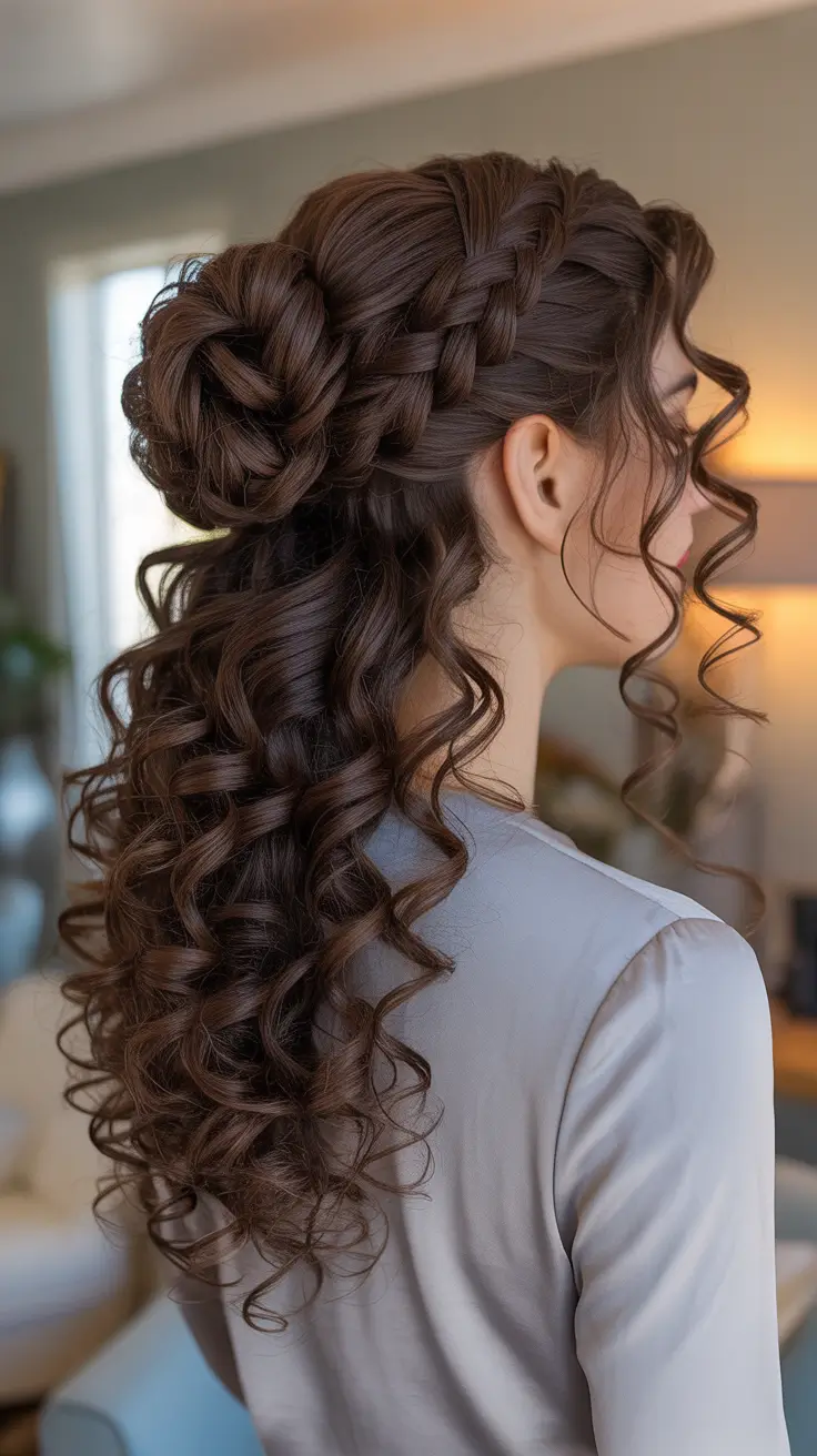 Stylish hair ideas 2026 Curly Half Up Braid For Party Nights