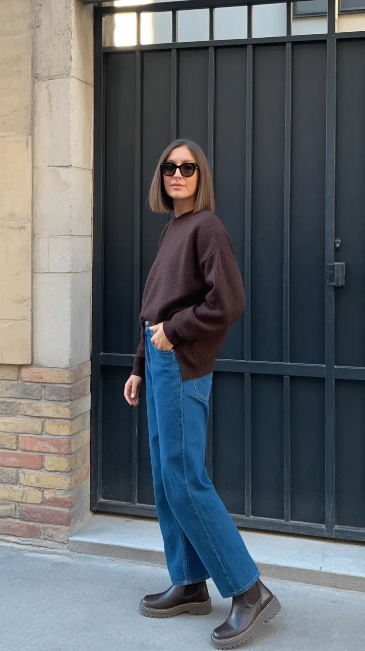 Stylish jeans outfits 2026 - Cozy Chocolate Sweater With Straight Leg Denim