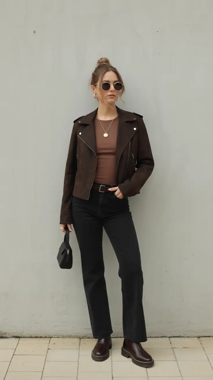 Stylish jeans outfits 2026 - Chocolate Moto And Black Denim Attitude