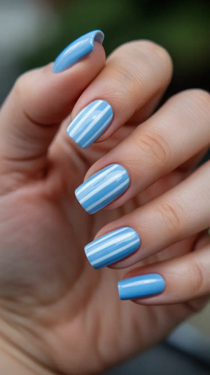 blue nails for 2026 - Sky Pinstripe Minimalism