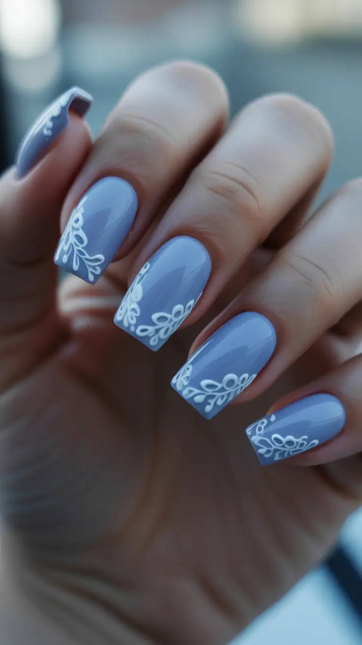 blue nails for 2026 - Powder Blue Lace Edge