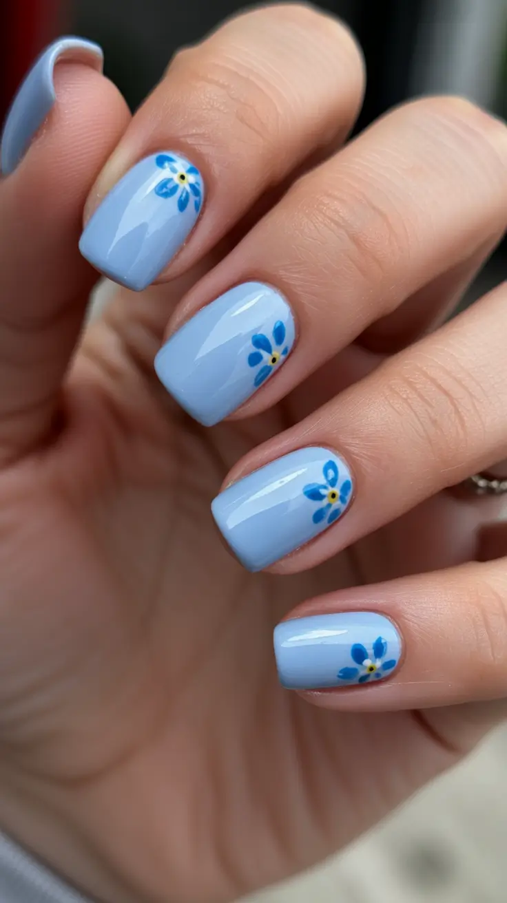 blue nails for 2026 - Baby Blue Mini Flower Corners