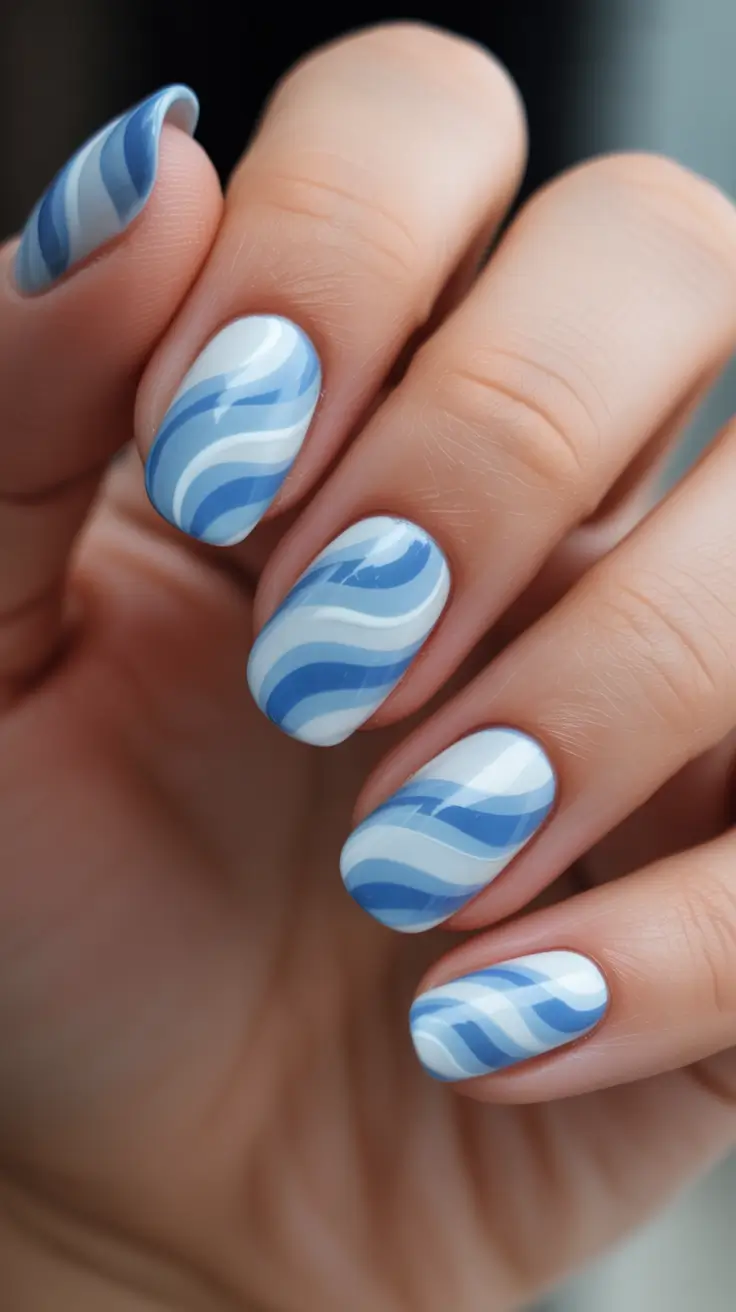 blue nails for 2026 - Sea Glass Wave Swirls