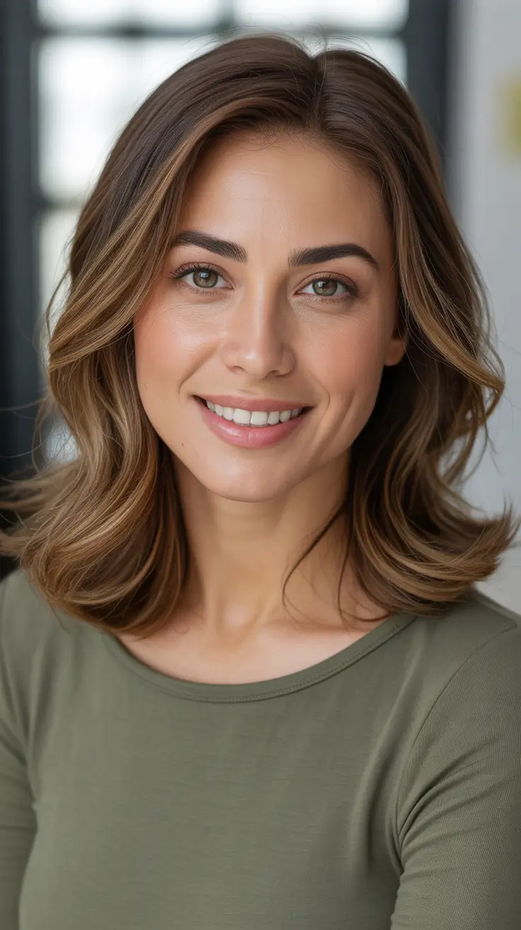 Stylish medium length haircuts 2026 Caramel Dimension With A Retro-Inspired Flip