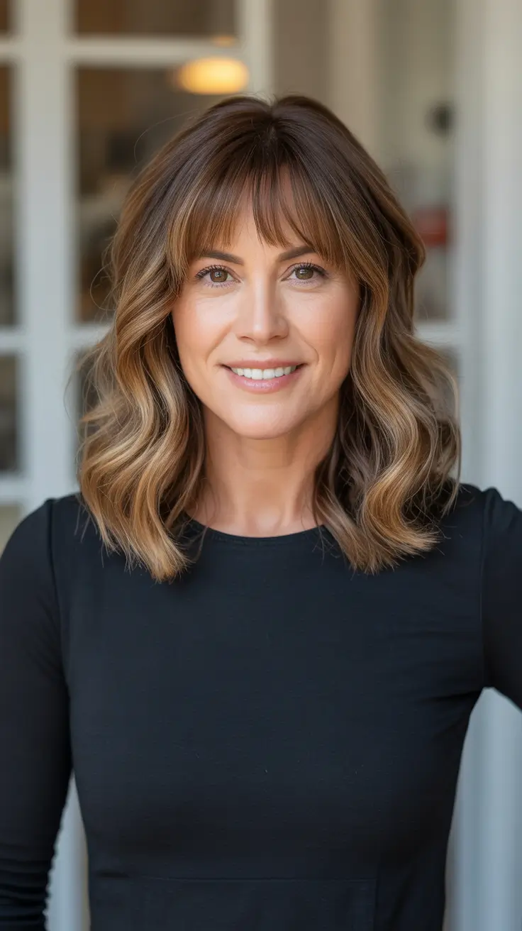 Stylish medium length haircuts 2026 Textured Shoulder Cut With Wispy Fringe