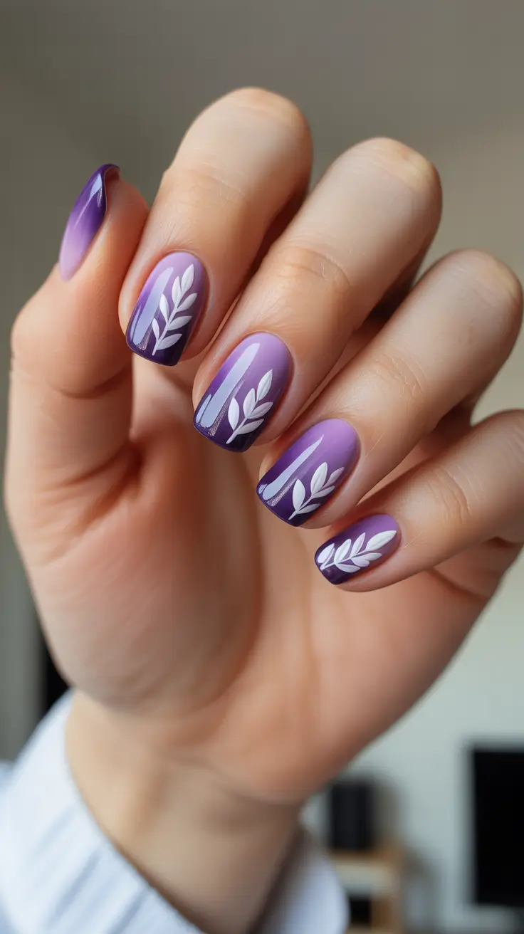 nail design trends 2026 Soft Purple Botanical Ombre Nails