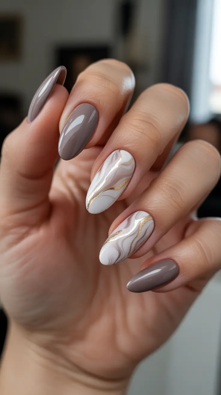 nail design trends 2026 Marbled Almond Cappuccino