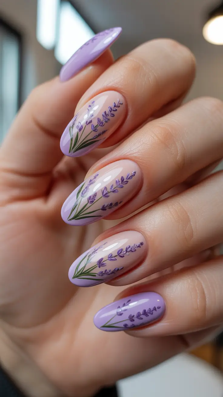 nail design trends 2026 Lavender Field Almond Nails