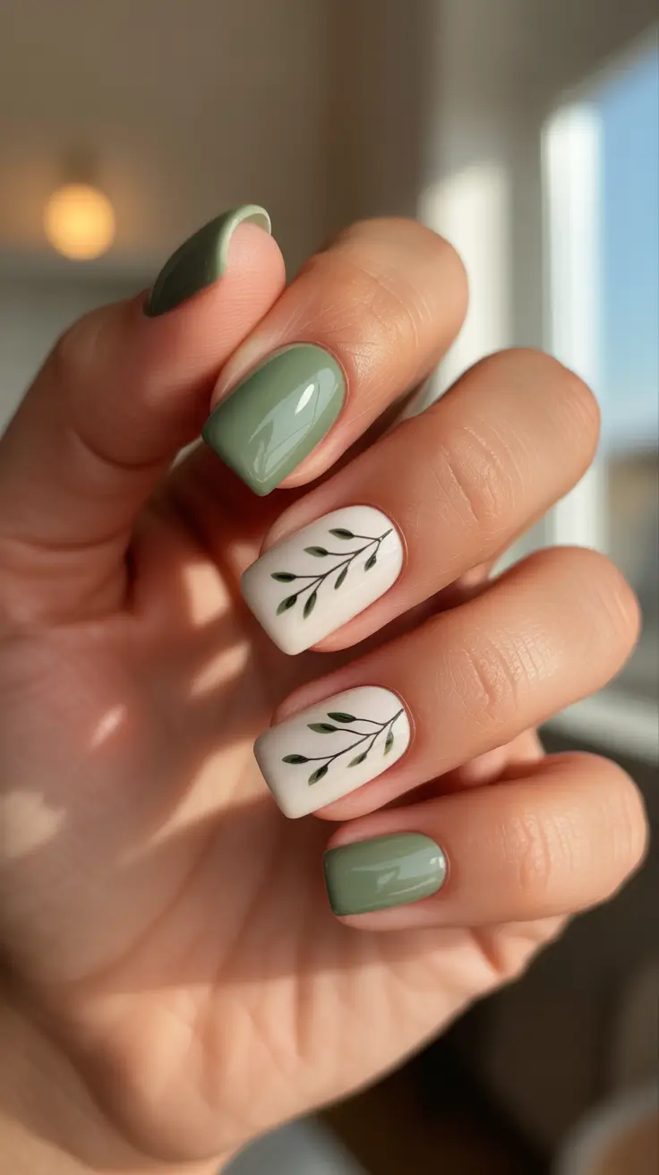 nail design trends 2026 Soft Sage Garden Shorties