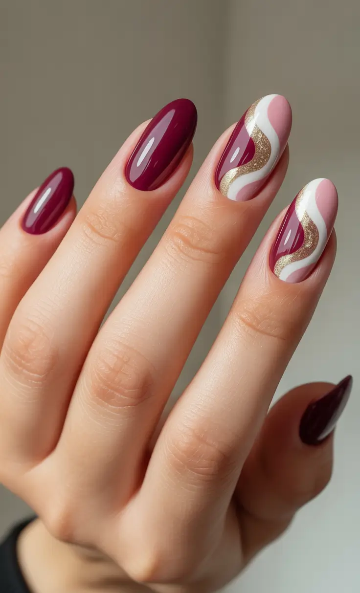 nail design trends 2026 Burgundy Waves Almond Glam