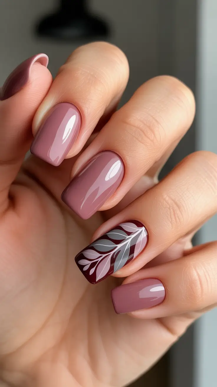 nail design trends 2026 Dusty Mauve Autumn Leaves