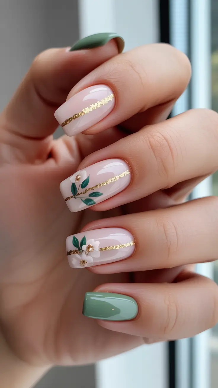 nail design trends 2026 Fresh Floral Gold Accent Nails