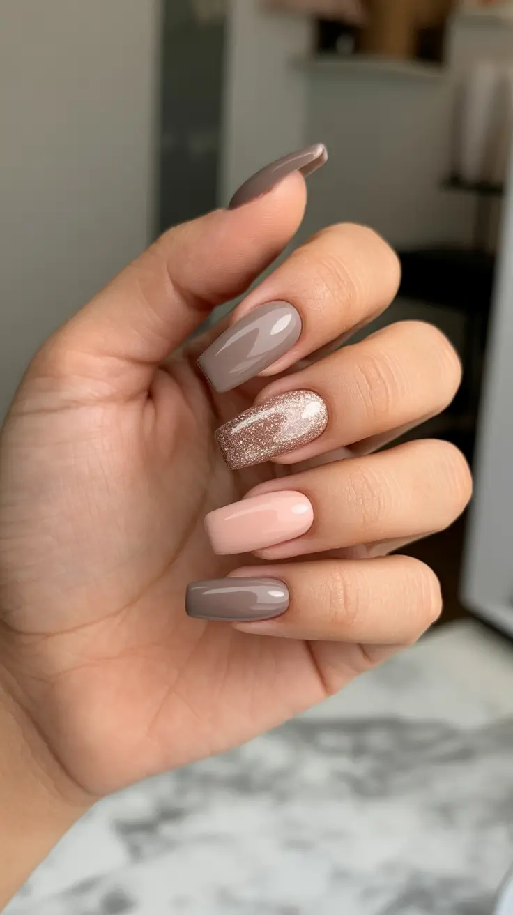 nail design trends 2026 Cozy Latte Neutral Squares